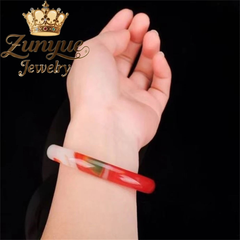 Hot Sale Natural Hetian Multi-Colored Jade Grade Colorful Stone Round Bangle Boho Style Fashion Jewelry Exquisite Holiday Gifts