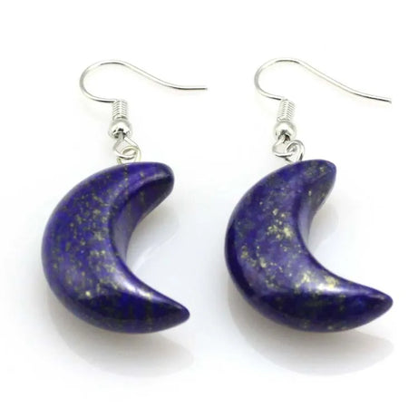Crescent Moon Crystal Stone Earrings Natural Amethyst Rose Quartz Lapis Lazuli Black Agate Tiger Eye Stone Dangle Hook Earring - Charlie Dolly