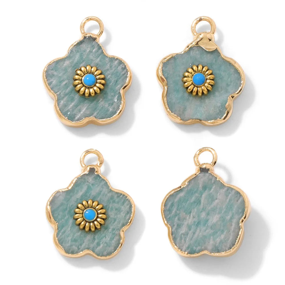 2pcs Natural Stone Flower Charms Tiger Eye Lapis Lazuli Flower Pendant For Jewelry Making Necklace DIY Earrings Bracelet15x20mm