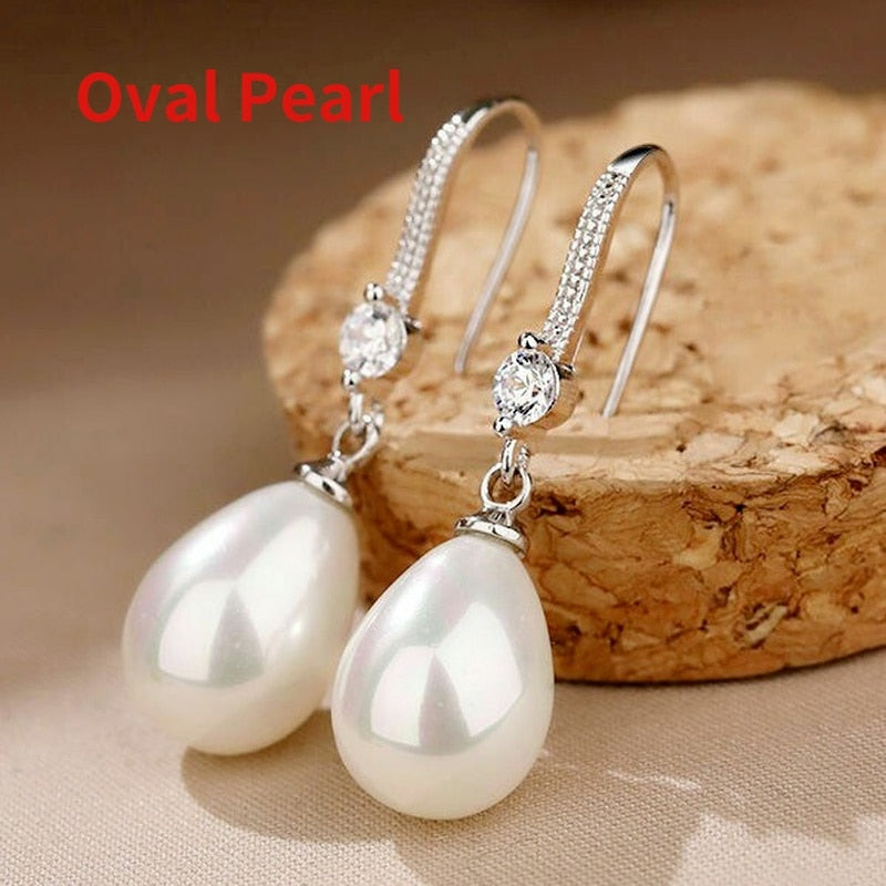 Exquisite Fashion Silver Color Water Imitation Pearls Drop Earrings for Women Shiny Red Green Round Imitation Pearls Earrings - Charlie Dolly