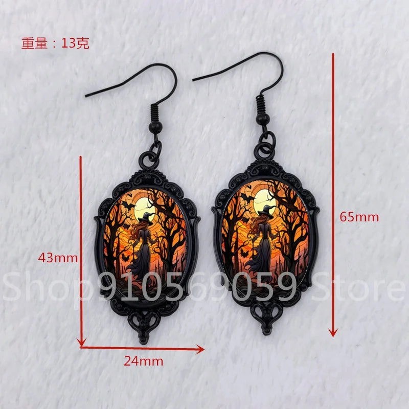 Gothic Vampire Halloween Wizard Glass Earrings Women Men Fashion Pagan Witch Jewelry Accessories Gift Blood Cameo Necklace - Charlie Dolly