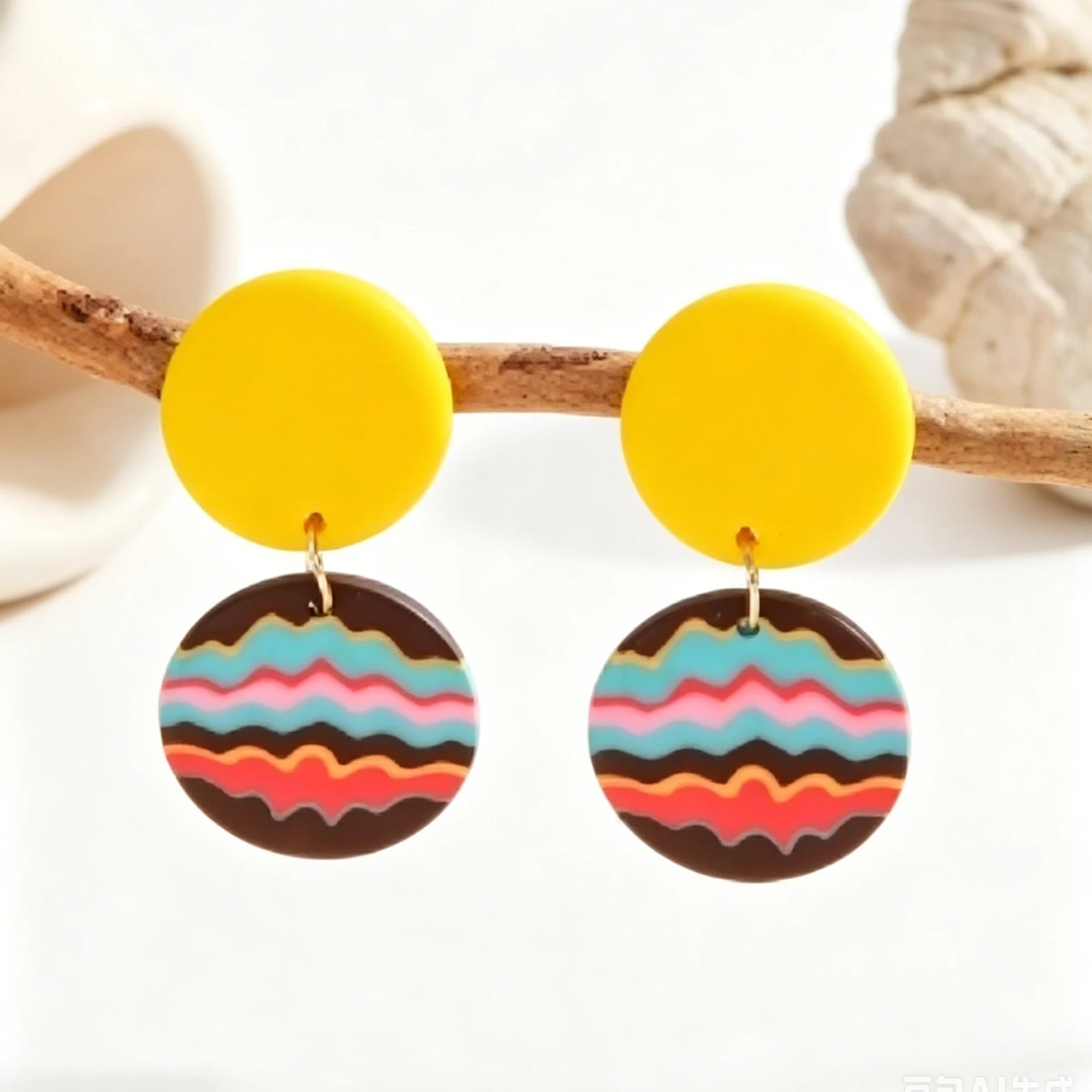 Striped Polymer Clay Rainbow Dangle Earrings Jewelry