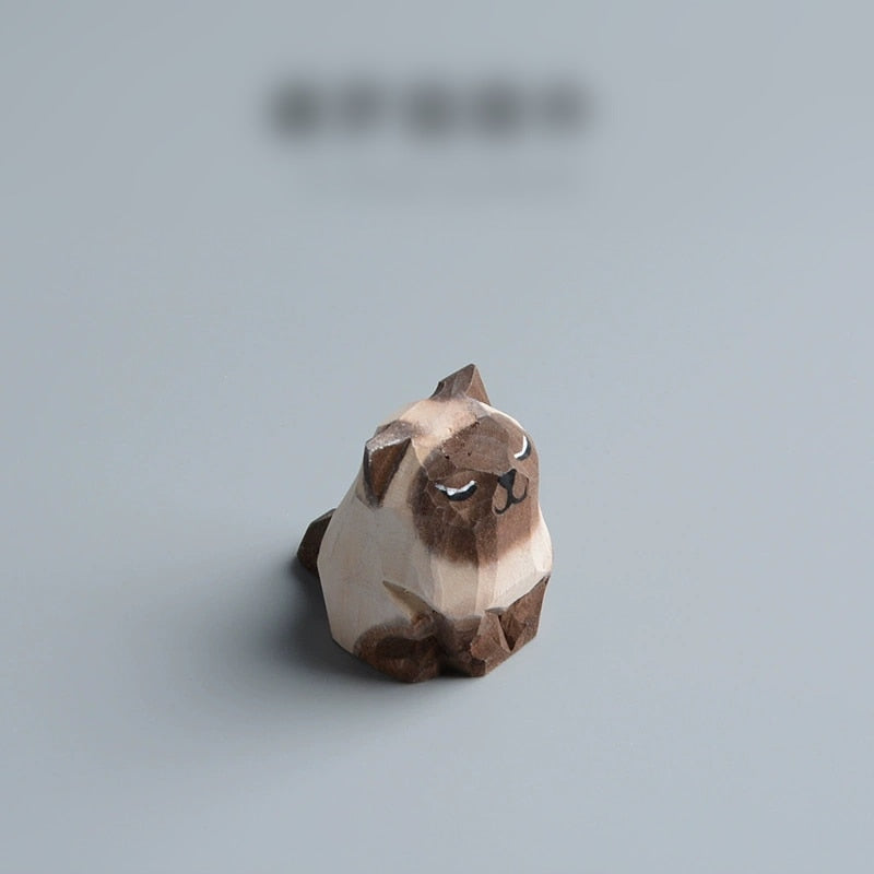 Cat Handmade Ornament Wood Carving Handicraft Gift Cute Orange cat Tanuki Puppet cat Siamese cat Keychain Bag pendant Anime Pop - Charlie Dolly