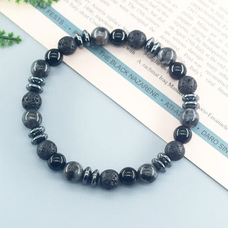 Natural Labradorite & Tiger Eye Boho Protection Bracelet, Handmade Grounding Amulet