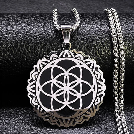 Metatron Cube & Archangel Sacred Geometry Necklace, Flower of Life Lotus Amulet