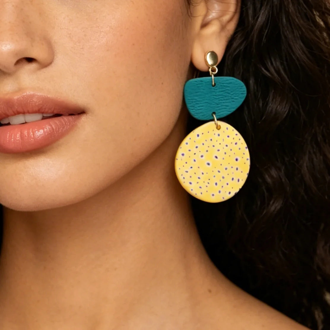 Women's Lightweight Boho Geometric Dangle Earrings with Confetti Arch Disc Polymer Clay Statement Jewelry for Work Party Travel