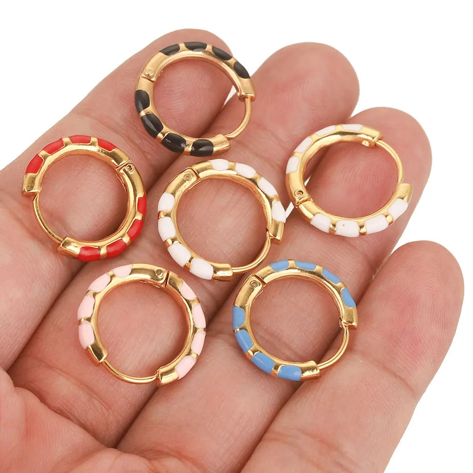 Enamel Round Gold Plated Hoop Earrings Jewelry