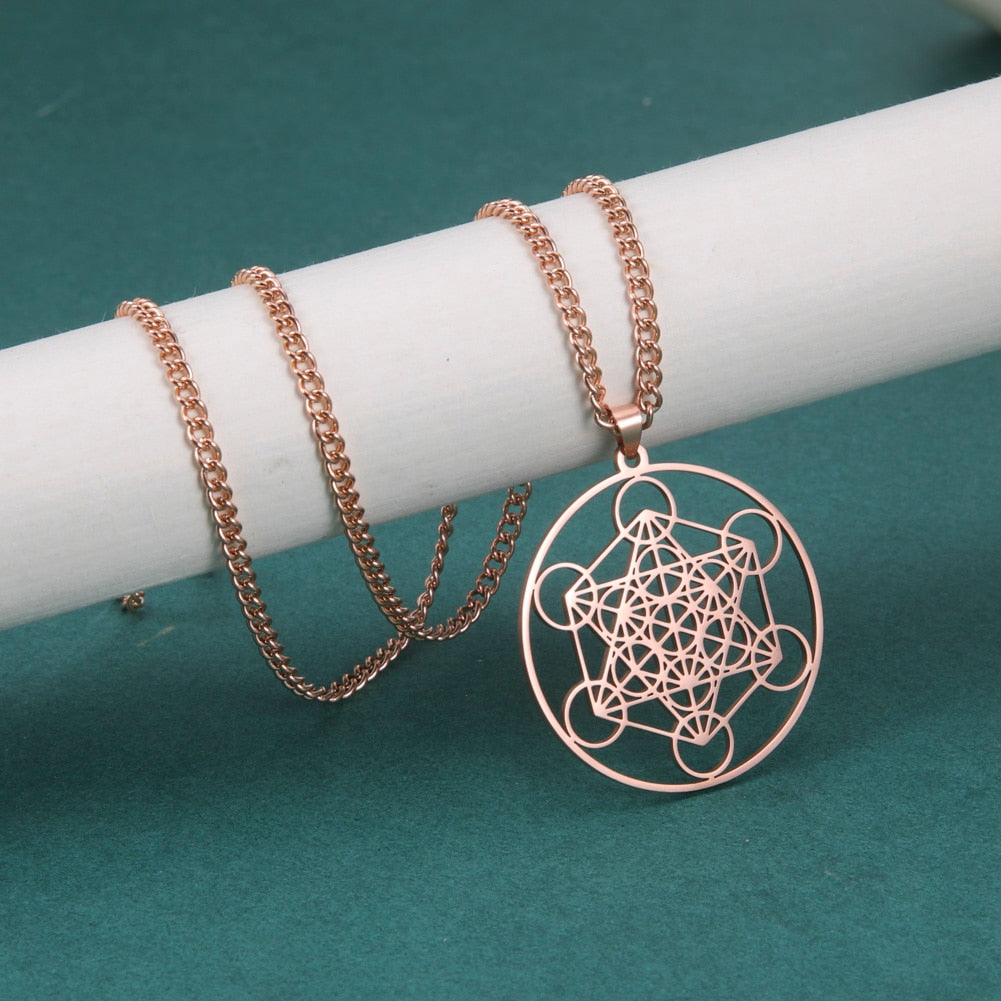 Stainless Steel Angel Seal Archangel Metatron Necklace Women Men Geometric The Secrets of the Kabbalists Garden Solomon Jewelry - Charlie Dolly