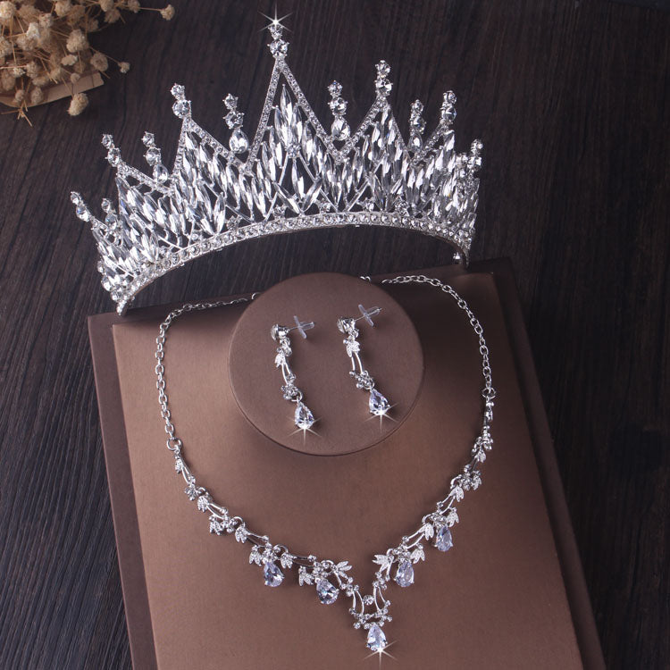 Gorgeous Silver Color Crystal Bridal Jewelry Sets Fashion Tiaras Crown Earrings Choker Necklace Women Wedding Dress Jewelry Set - Charlie Dolly