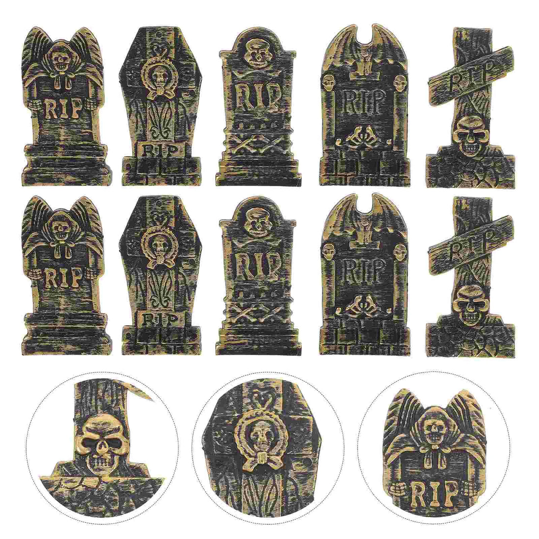 10 Pcs Halloween Decorations Skull Tombstone Craft Fake Ornaments Decorative Small Gravestone Plastic Headstone Shape Adornment - Charlie Dolly