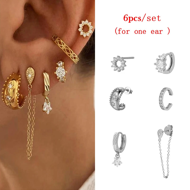 ISUEVA Gold Plated Hoop Earrings Set for Women Retro Boho Piercing Ear Cuffs Stud Drop Dangle Earrings 2023 Jewelry Accessories