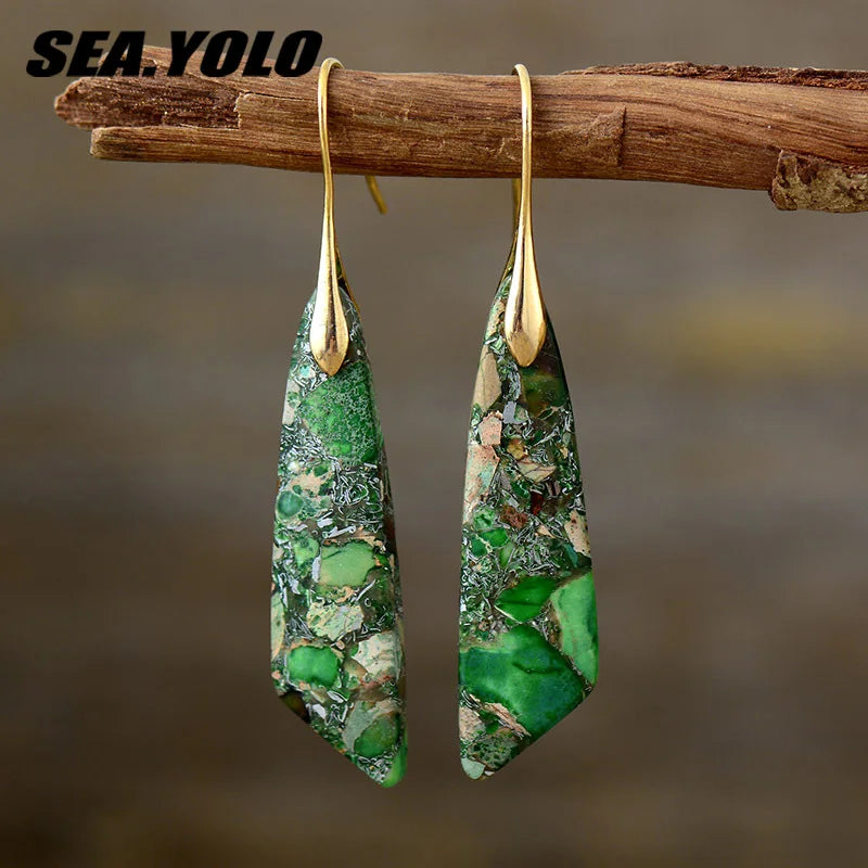Bohemian Emperor Stone Geometric Pendant Earring Popular Natural Stone Jewelry Earrings for Women Luxury Boho Original earring