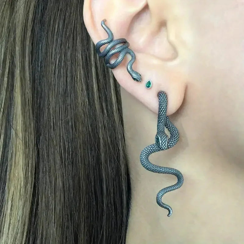 Exaggerated Snake Shape Long Drop Earrings Back Front Hanging Vintage Irregular Earrings for WomenTrendy Halloween Jewelry Gifts - Charlie Dolly
