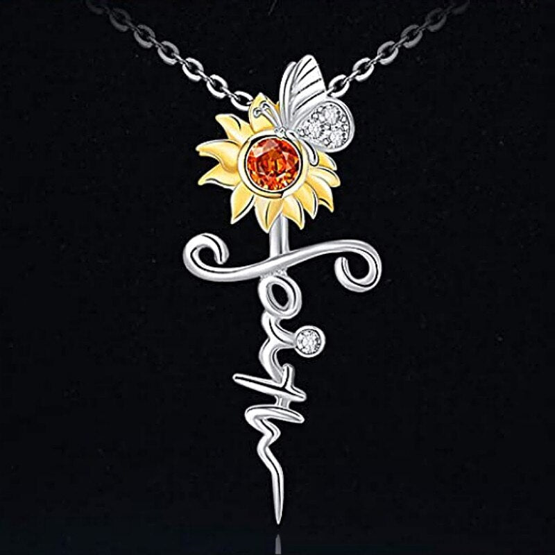 Fashion Income Sunflower Pendant Cross Pendant Necklace Ladies Romantic Flower Jewelry Anniversary Birthday Party Religious Gift - Charlie Dolly