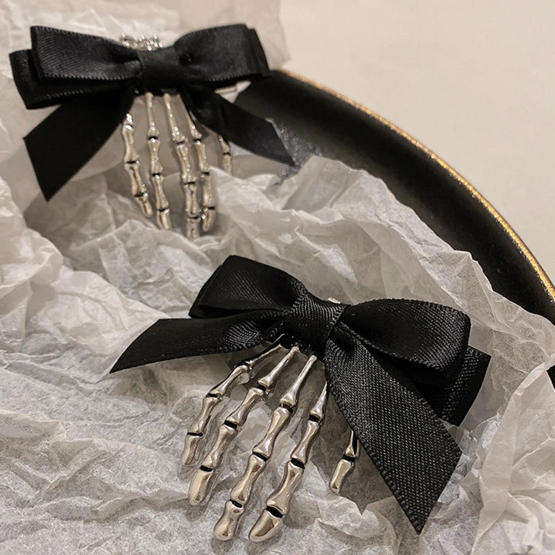 Halloween Bow Skull Clip Skeleton Ghost Hand Bone Hairpin Vintage Punk Gothic Personality Women Girls Hairclips Hair Accessories - Charlie Dolly