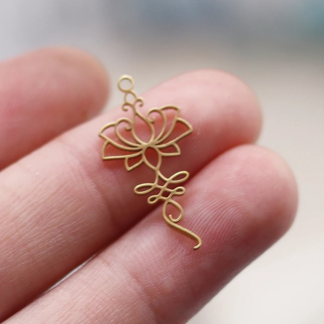 3PCS Art Line Lotus Flower Moon DIY Craft Tassels Earrings Necklace Stainless Steel Pendant Charms for Jewelry Making Accessory