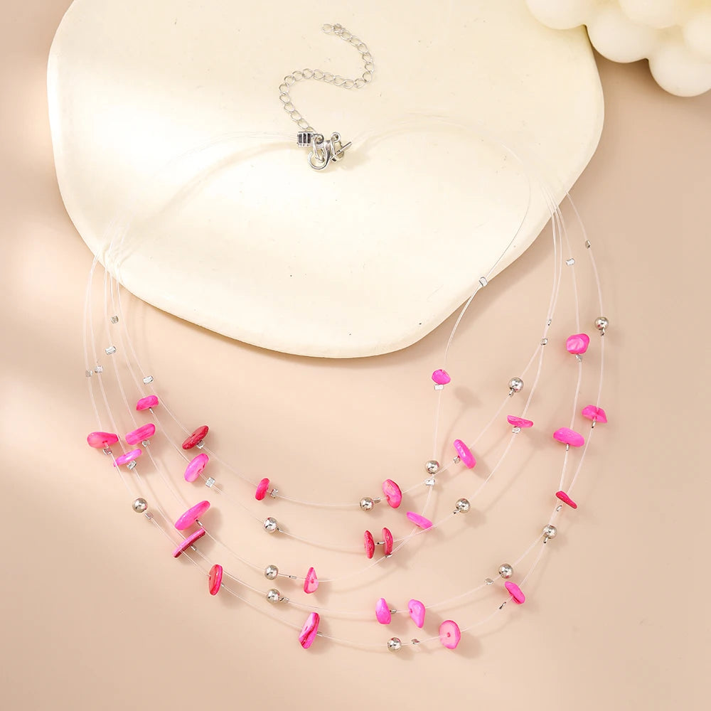 Aihua Boho Multilayer Natural Stone Glasses Beads Necklace For Women Choker Collar Necklace Women Jewelry Gifts