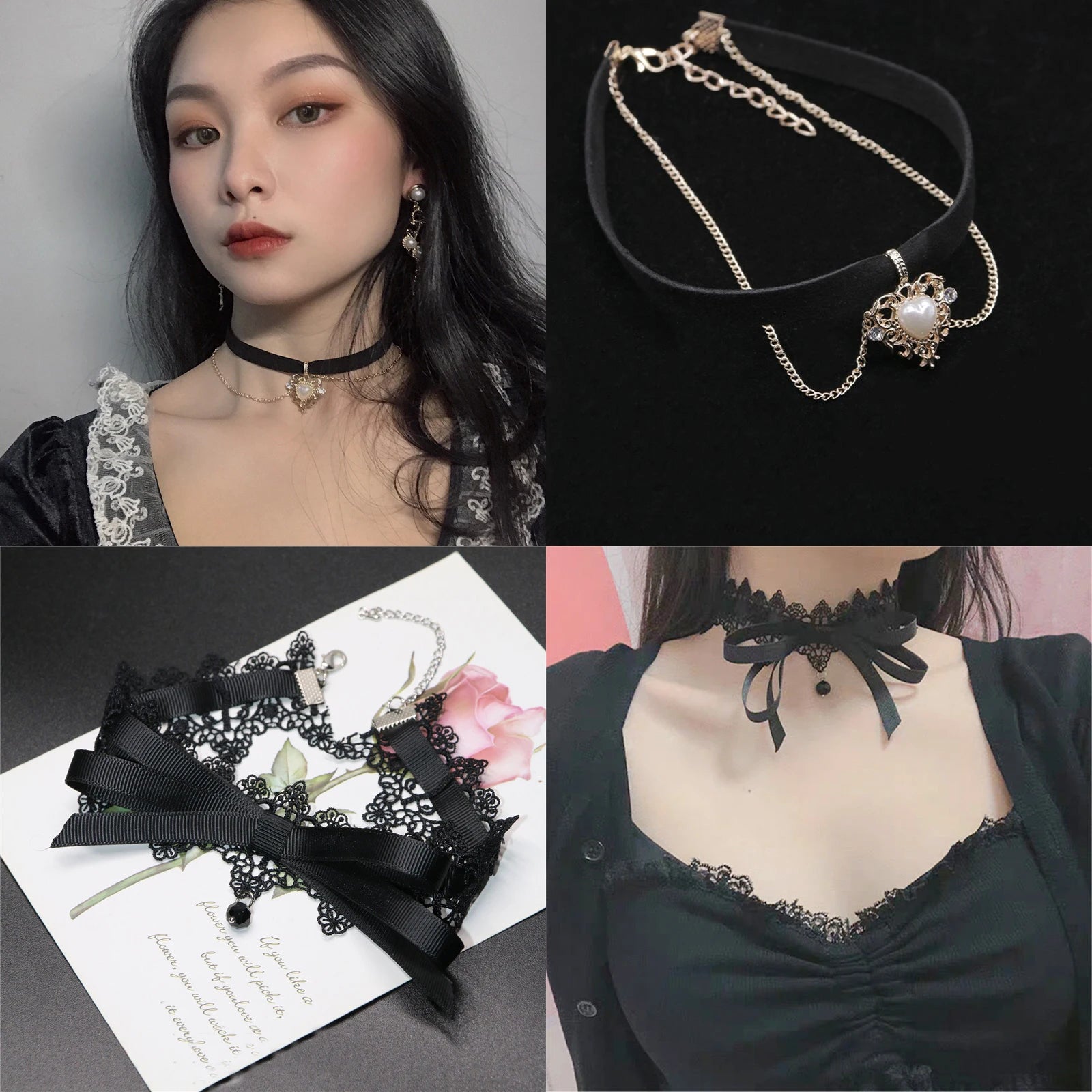 Women's Gothic Lace Choker Necklace Retro White Velvet Clavicle Chain Punk Collar Choker Steampunk Party Halloween Jewelry Gift - Charlie Dolly