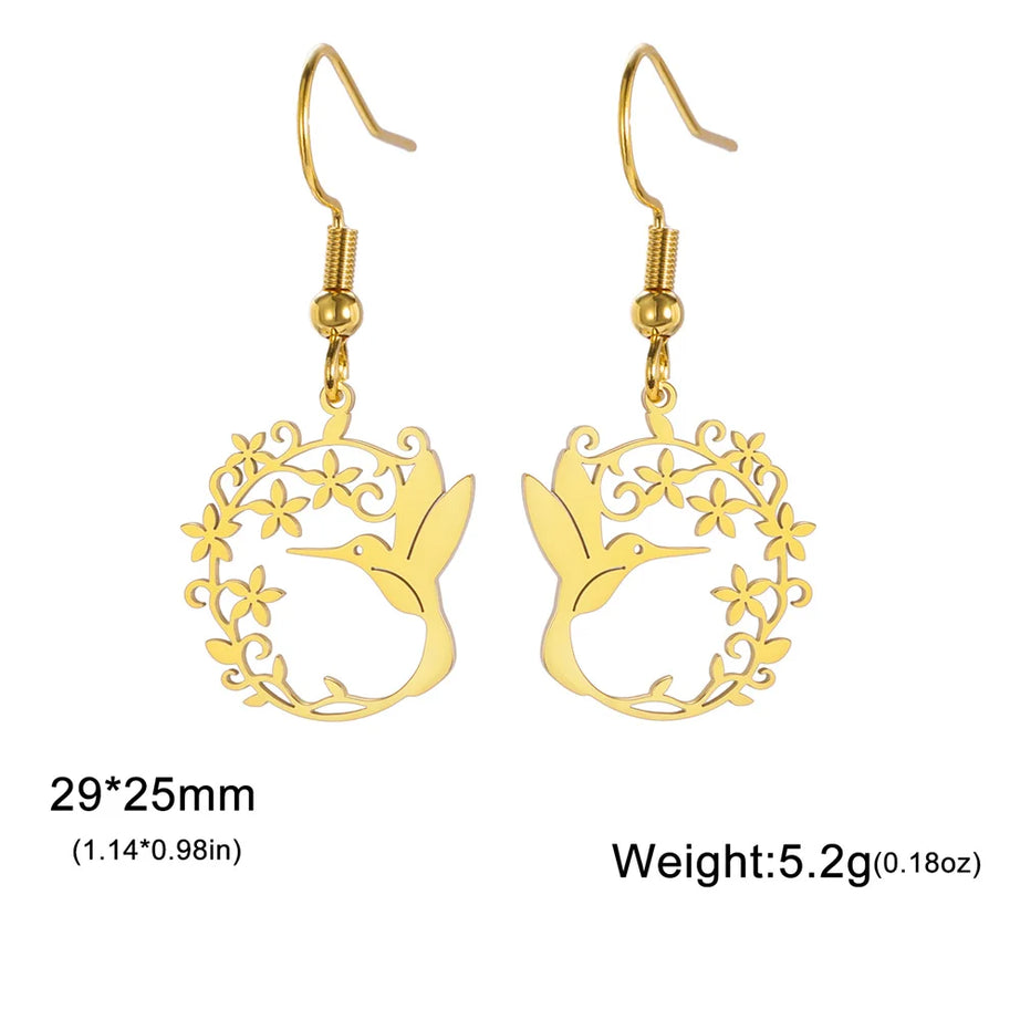 Hummingbird Filigree Flower Dangle Earrings Jewelry