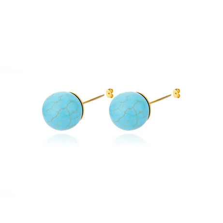1 Pair Natural Stone Stud Earrings For Women Men Round Turquoises Tiger Eye Lapis Lazuli Beads Earring Fashion Jewelry Gift - Charlie Dolly