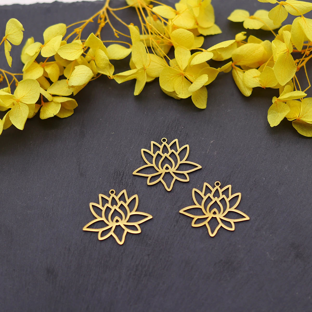3pcs Lotus Flower Charms Stainless Steel Pendant for Jewelry Making Vintage Earrings Necklace DIY Handmade Art Line Accessories