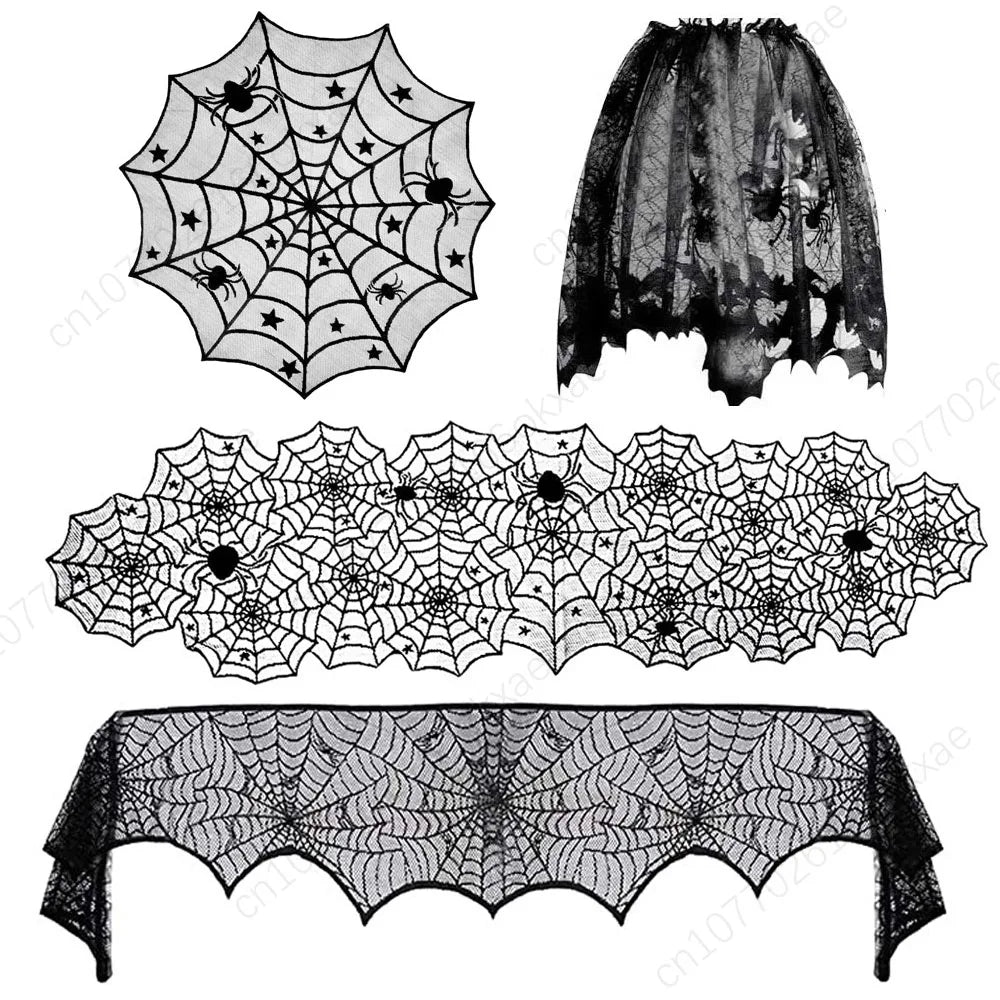 Halloween Tablecloths Spider Web Mantel Towel Bat Spider Table Flag Lampshade Table Decoration Halloween Home Decor Sets - Charlie Dolly