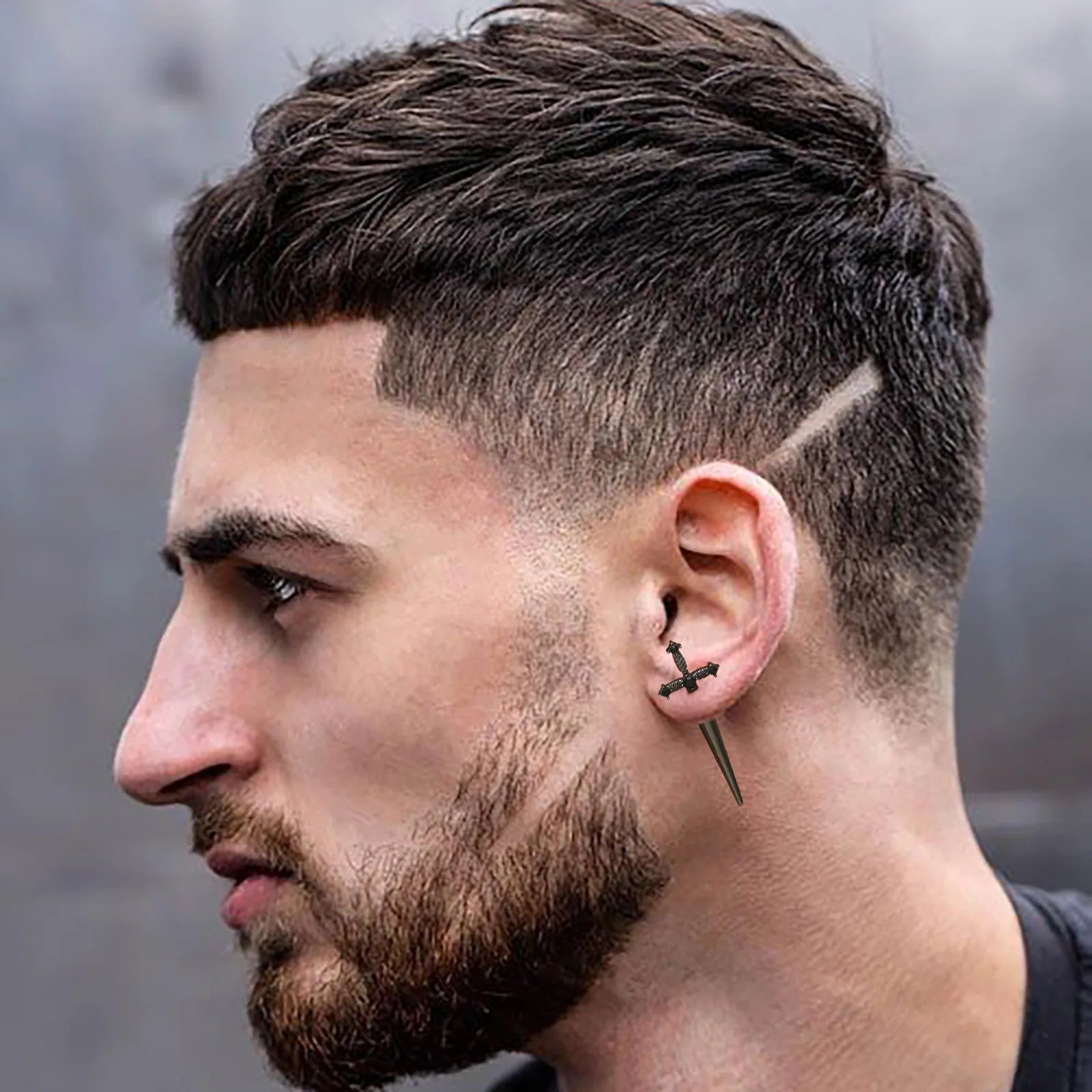 Gothic Sword Shaped Earrings for Men Boys,Metal Black Stone Cross Studs Earrings,Rock Punk Jewelry Anniversary Birthday Gifts - Charlie Dolly