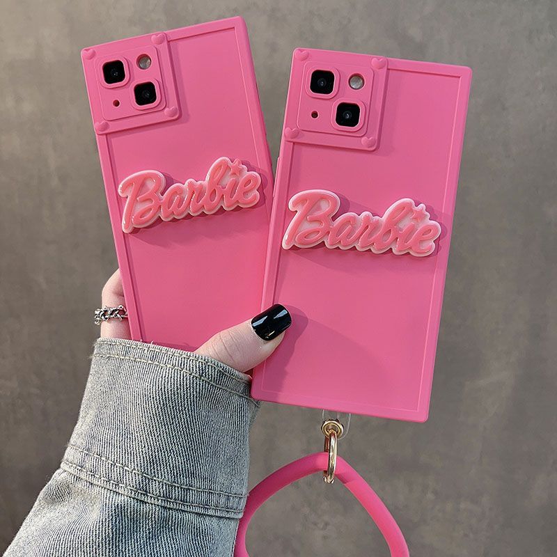 Barbie Rose Red Square Iphone13 14Plus Xr Xsmax Promax Phone Case Fashion Cute Kawaii Anti Fall Shockproof Soft Pendant Girls