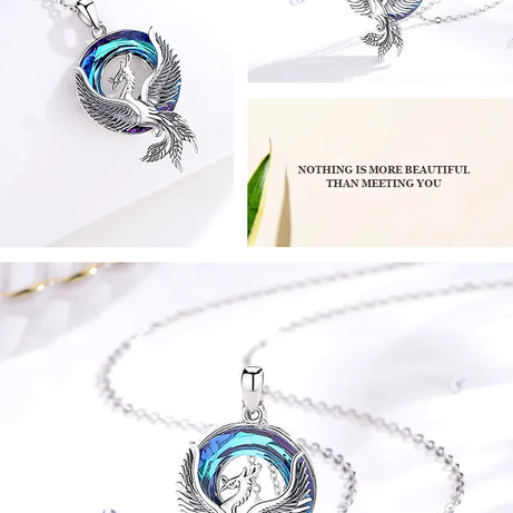 Phoenix Amulet Necklace with Austrian Crystal, S925 Sterling Silver