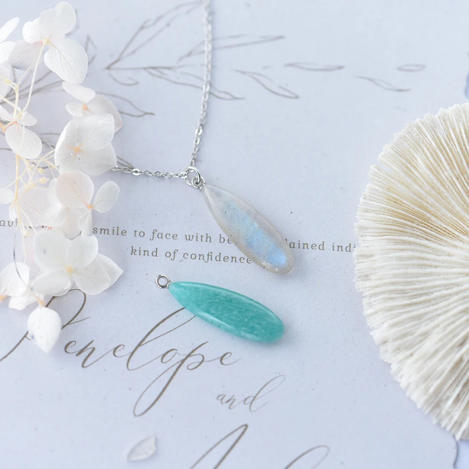 Labradorite Raw Crystal Teardrop Pendant Necklace, Moon Goddess Protection Stone