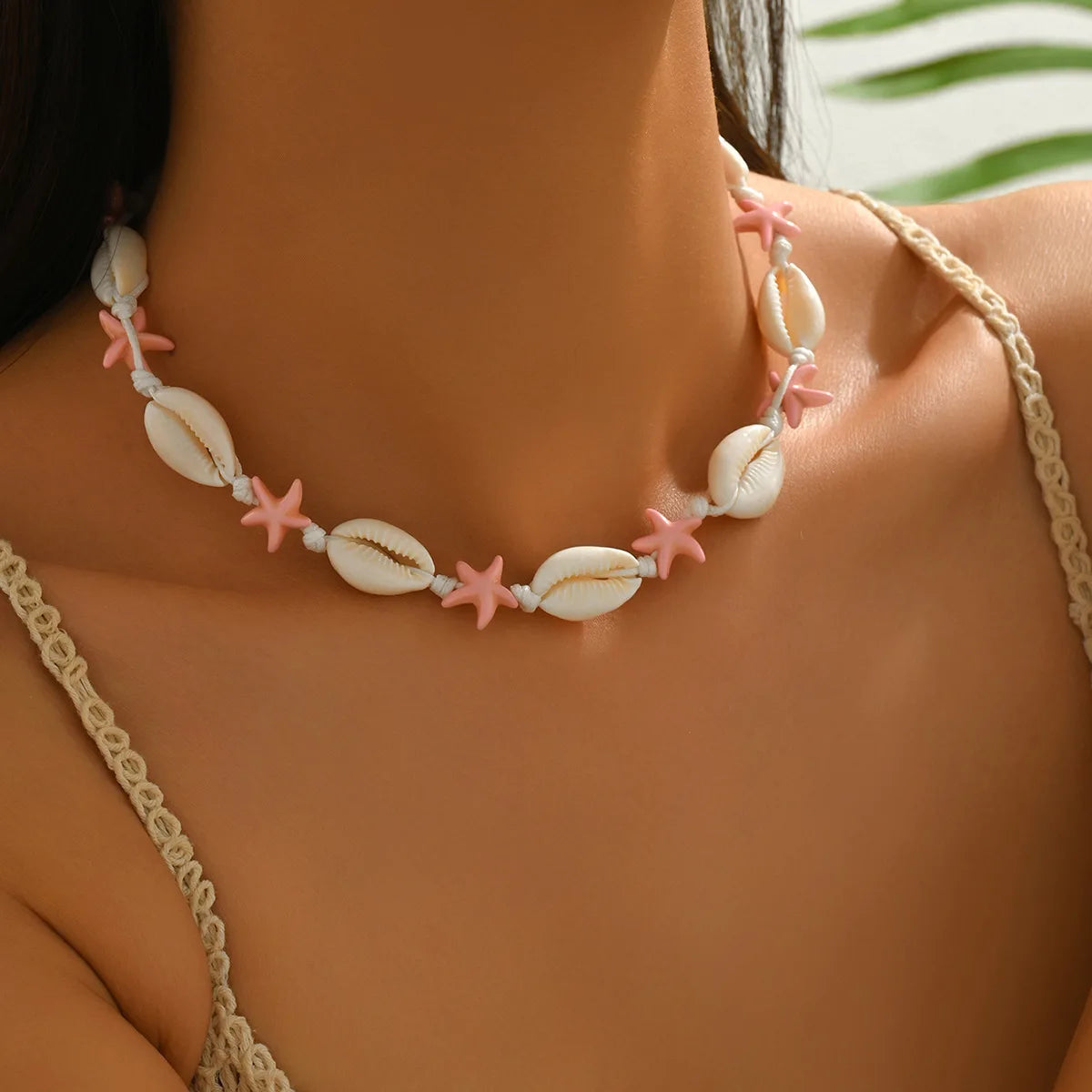 Bohemian Shells Turquoise Collares Necklace Summer Natural Starfish Hand Woven Rope Beach Vacation Adjustable Necklaces Jewelry
