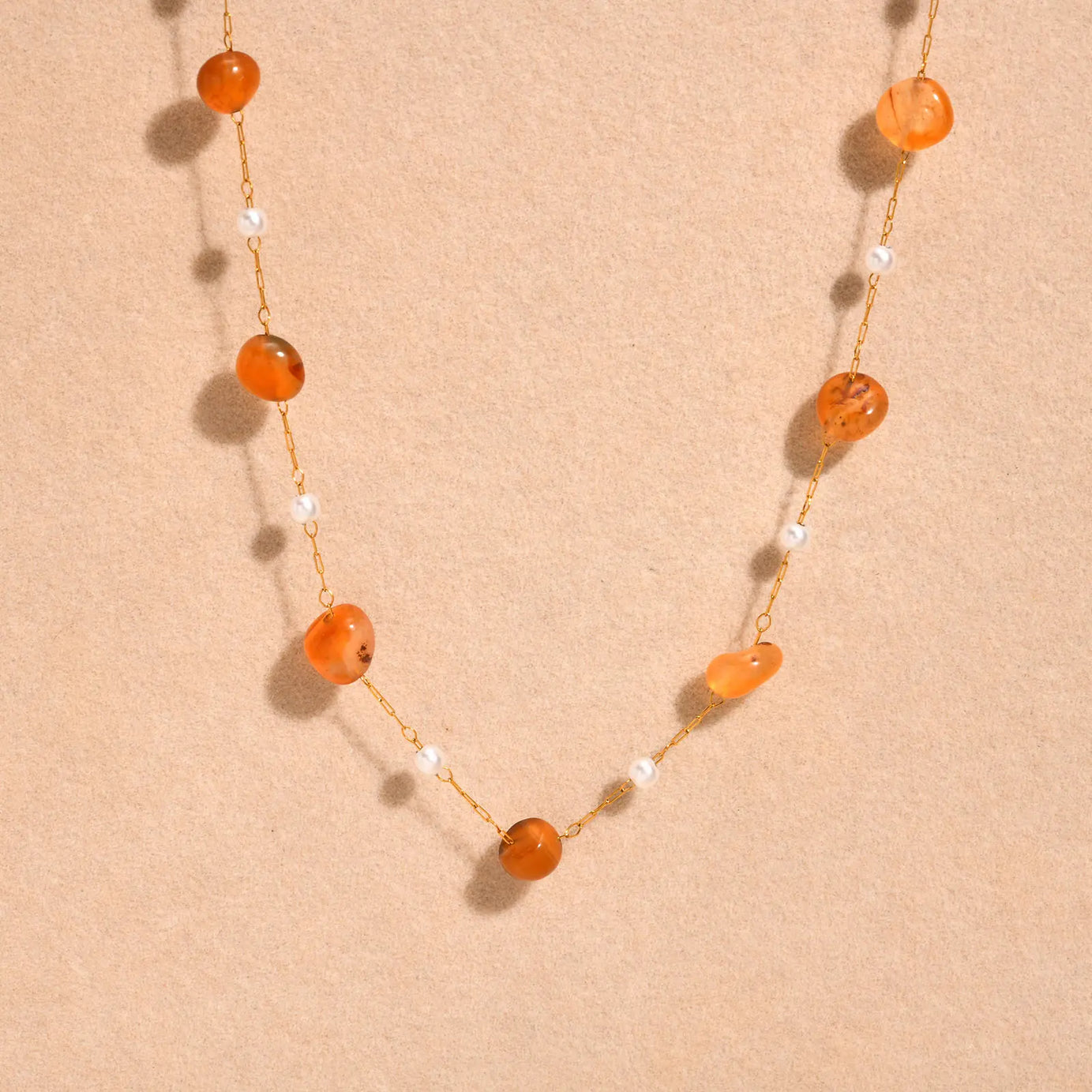 Natural Stone & Pearl Boho Necklace