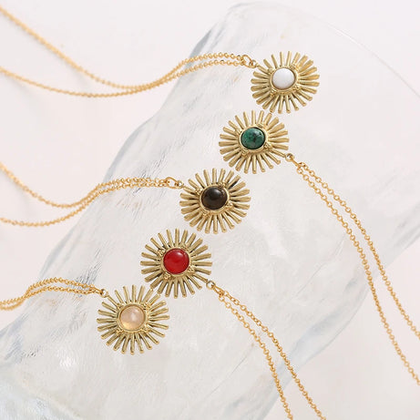 Boho Natural Stone Sun Flower Necklace for Women Bohemian Retro Stainless Steel Necklace Choker Necklaces Fashion Jewelry - Charlie Dolly
