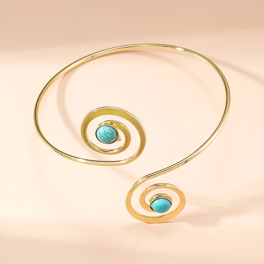 Boho Style Natural Stone Spiral Cuff Bracelets for Women Vintage Stylish Geometric Arm Chain Open Bangles Adjustable Jewelry - Charlie Dolly