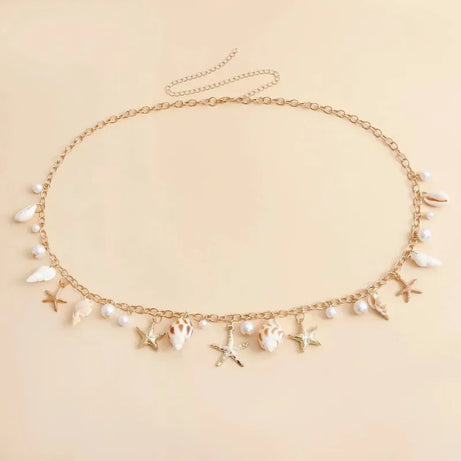 Starfish Shell and Pearl Tassel Necklace, Waist Chain or Bracelet
