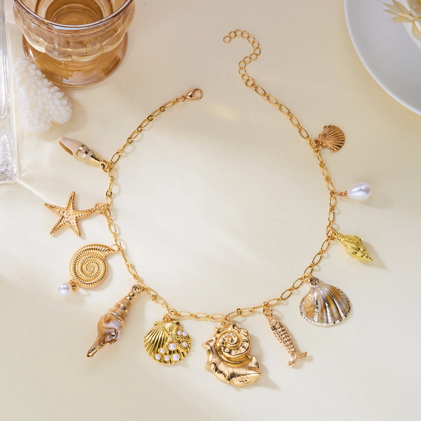 Conch Shell Fish Layered Pendant Necklace Jewelry