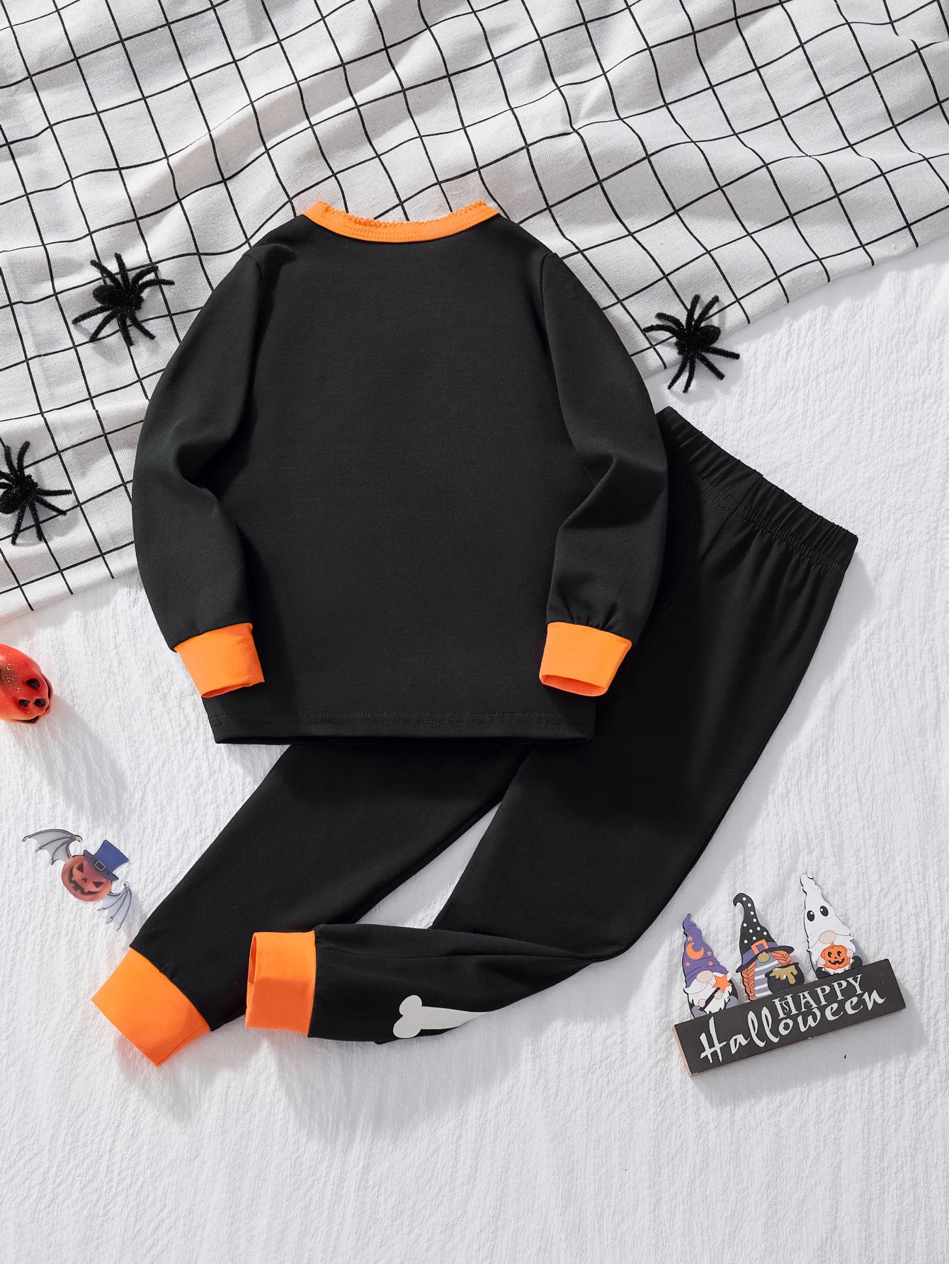 Halloween Little Girl Night Light Skull Print Long Sleeve T Shirt Trousers Set Kids Night Party Trick Or Treat Dress Up costume - Charlie Dolly