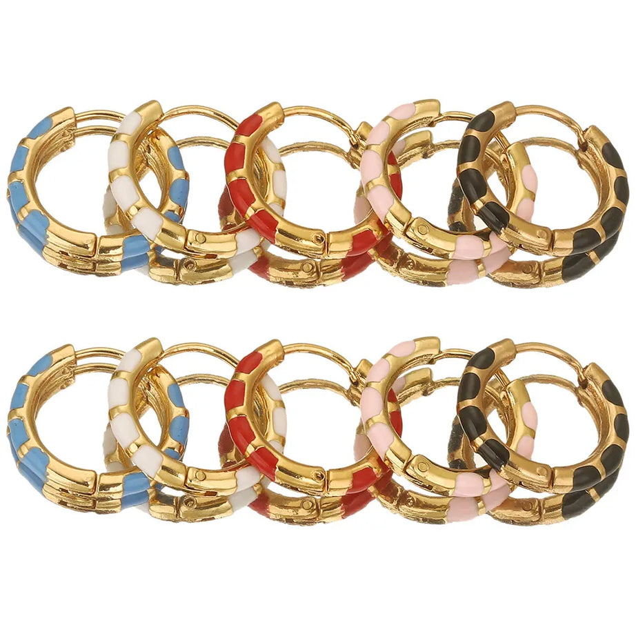 Enamel Round Gold Plated Hoop Earrings Jewelry
