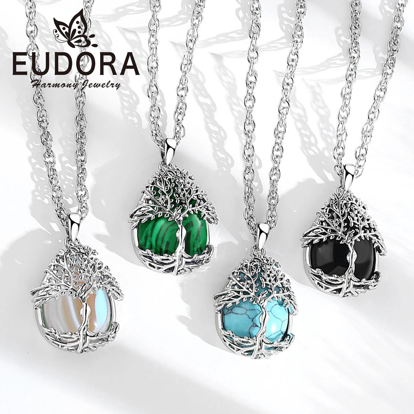 Tree of Life Multi-Crystal Pendant Necklace, Obsidian Amethyst Turquoise Healing Amulet