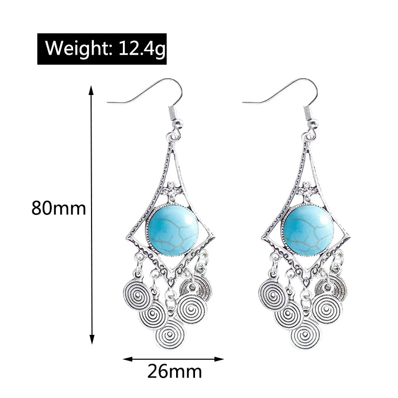 Boho Vintage Turquoise Water Drop Stud Earrings for Women Star Heart Flower Tribe Earring Statement Valentine Day Gift Jewelry
