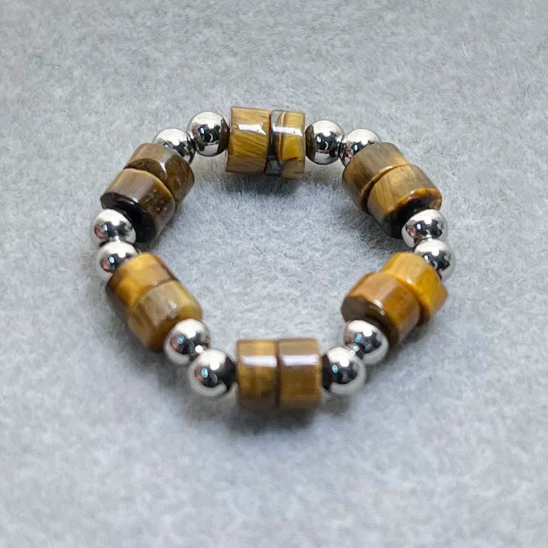 Boho 2*4mm Natural Stone Rings Women Handmade Jewelry Friendship Gifts Agate Tigereye Opal Statement Ring Stainless Steel Beads