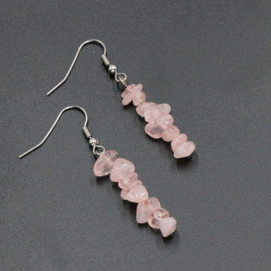 Chip Natural Stone Crystal Earrings Raw Gemstone Amethyst Lapis Lazuli Tiger's Eye Rose Quartz Chakra Earring - Charlie Dolly