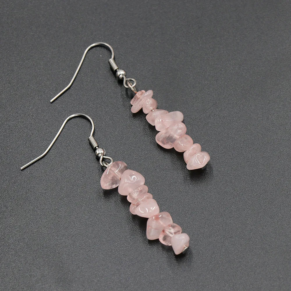 Chip Natural Stone Crystal Earrings Raw Gemstone Amethyst Lapis Lazuli Tiger's Eye Rose Quartz Chakra Earring
