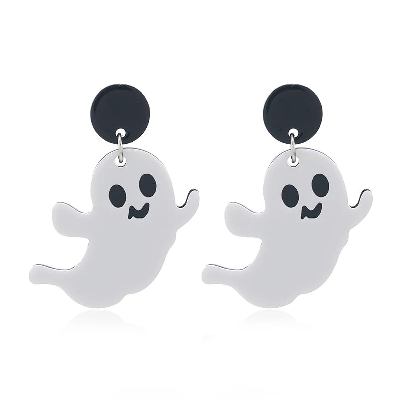8 pairs of Halloween flame demons, cute little ghosts, acrylic earrings, skull heads, alien spaceships, pumpkin ghosts - Charlie Dolly