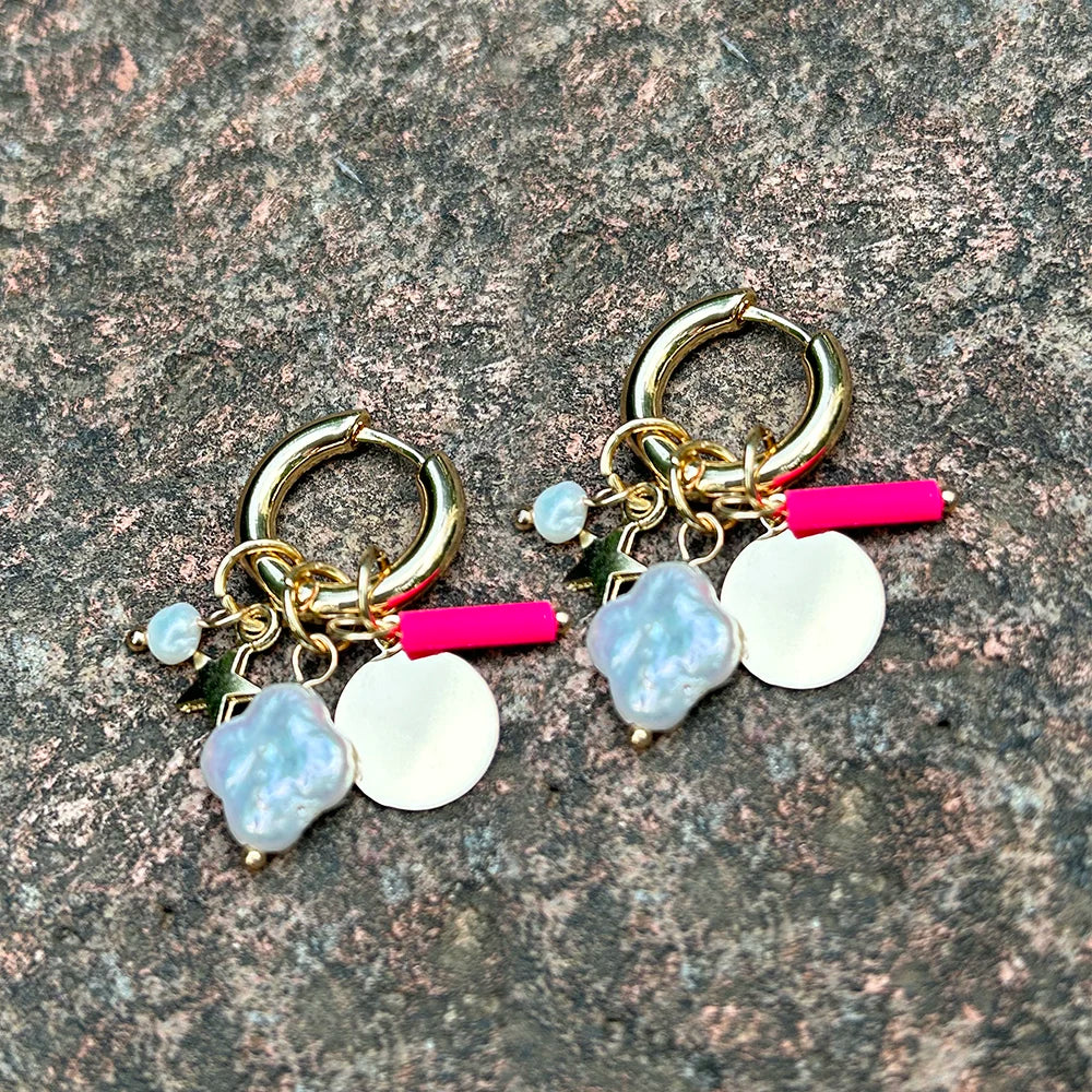 Pendant Earrings For Woman Boho Natural Stone Clover Malachite Powder Crystal Bohemia Charm Ear Luxury Quality Jewelry Girls