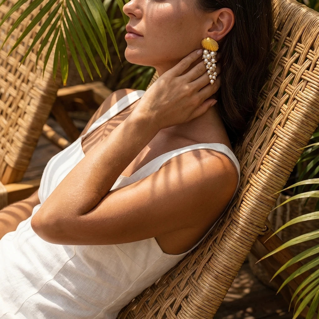 Boho Elegant Imitation Pearl Seashell Dangle Earrings For Women Creative Clustered Pear Shell Tassel Earring Beach Party Jewelry