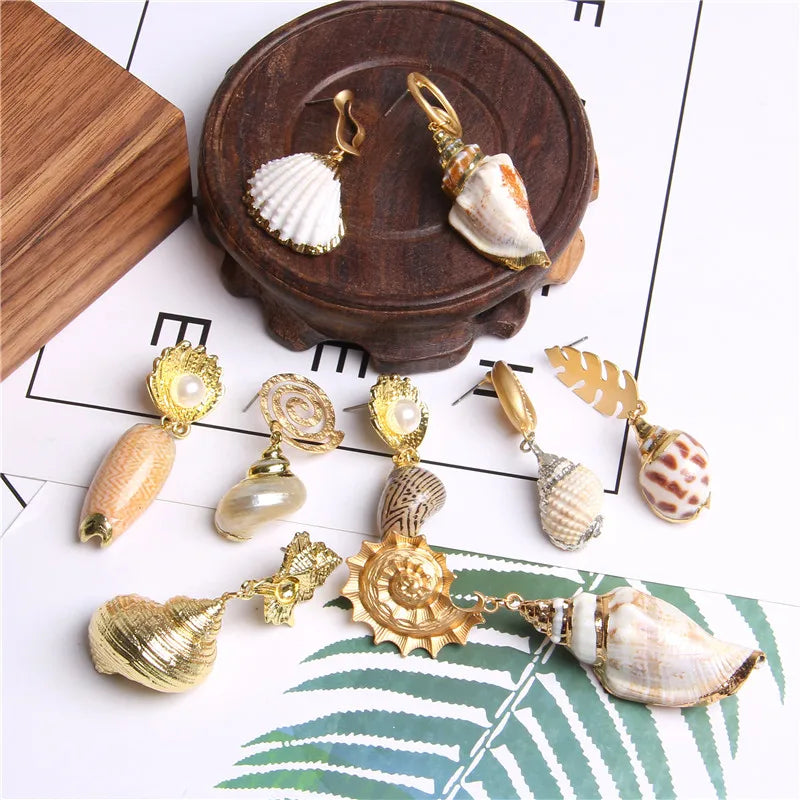 New In Natural Shell Sea Scallop Drop Earrings Boho Shell Drop Earrings for Women Femal Sea Beach Earrings Summer Jewelry Gifts