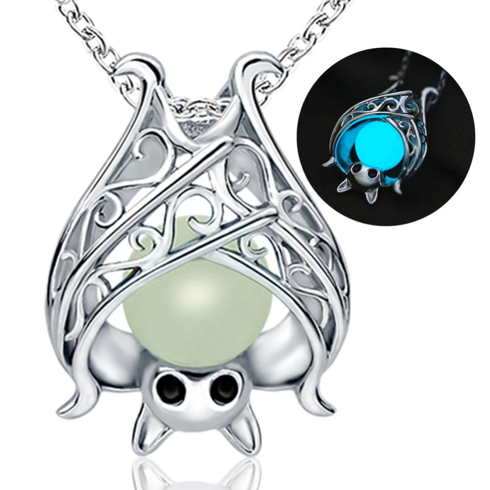 Exquisite Luminous Bat Necklace Openwork Glowing Animal Pendant Children's Birthday Party Anniversary Gift Halloween Jewelry - Charlie Dolly