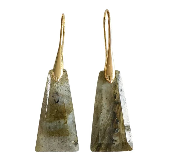 2pcs Natural stone earrings: amethyst, amazonite, flash stone, rhodochrosite, lapis lazuli trapezoidal faceted earrings