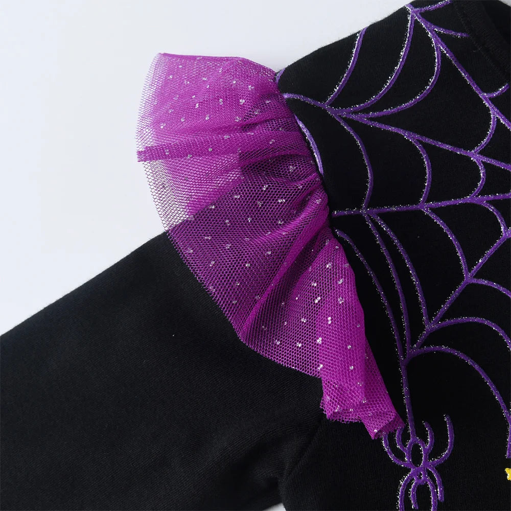 VIKITA Kids Halloween Holiday Cosplay Costumes Girls Spider Skull Print Flare Sleeve Autumn Winter Princess Mesh Tutu Dresses - Charlie Dolly